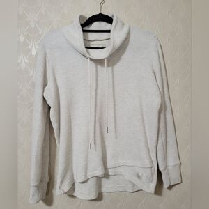 Straight Down Women's Medium Ivory Waffle Knit Thermal Long Sleeve Funnel Neck